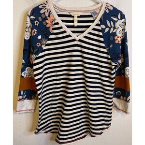 Matilda Jane Choose Your Own Path Homerun Tee Striped Floral Black White MEDIUM
